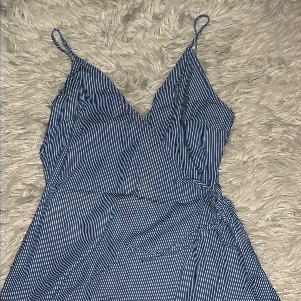 Navy and white striped envelope romper